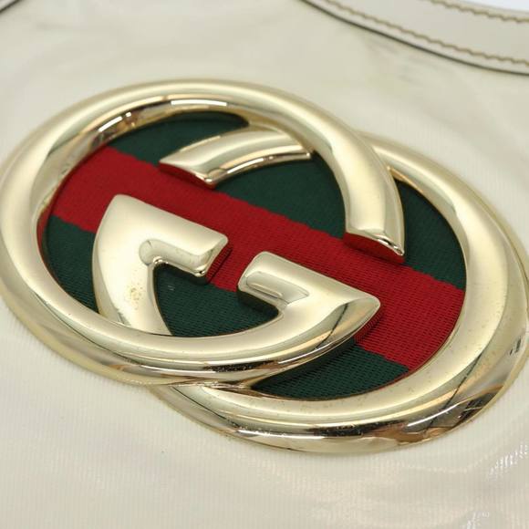 GUCCI Web Sherry Line Shoulder Bag Coated Canvas White Red 162740 Auth ep4886 - Picture 10 of 16